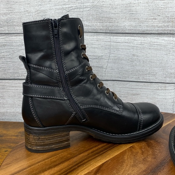 Taos Crave Classic Black Full Grain Leather Lace Up Mid Boot Side Zip Women’s 7 - Picture 10 of 13
